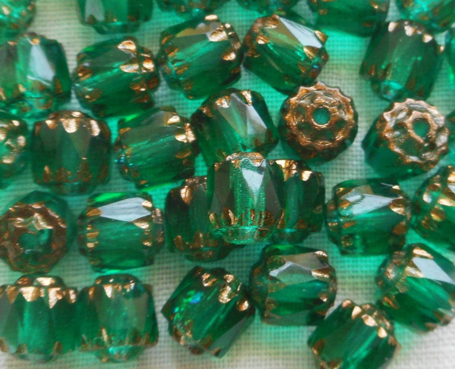 Lot of 25 Teal, Blue Green 6mm crown picasso beads, faceted, firepolished, antique cut, Czech glass beads C1801 - Glorious Glass Beads