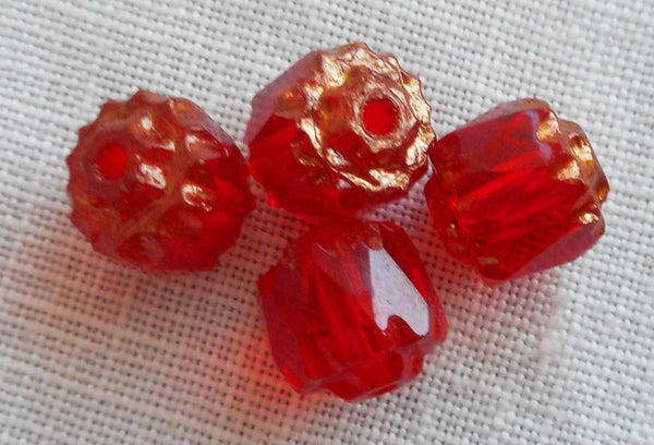 Lot of 25 Siam Red 6mm crown picasso beads, faceted, firepolished, antique cut, Czech glass beads C0097