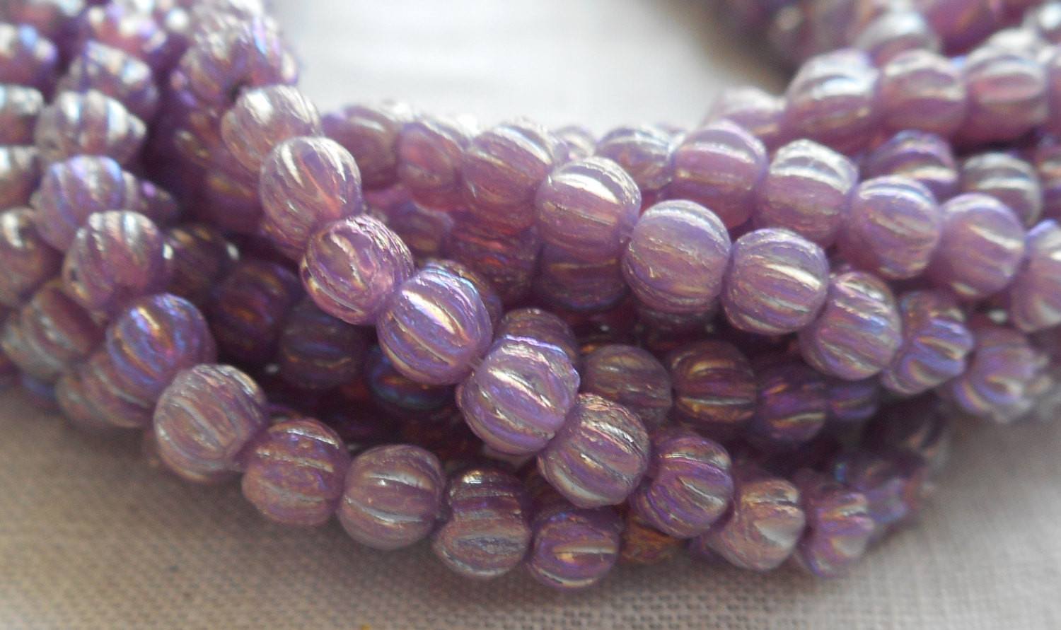 Lot of 100 3mm Lot of 100 Luster Iris Milky Amethyst melon beads, pressed opaque purple glass Czech beads, C63150 - Glorious Glass Beads