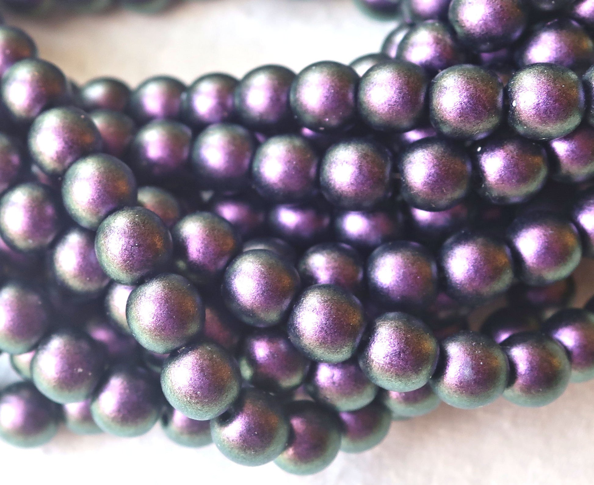 Fifty 6mm Czech glass beads, Polychrome Orchid Aqua, Matte Purple, Lavender smooth round druk beads C34101 - Glorious Glass Beads