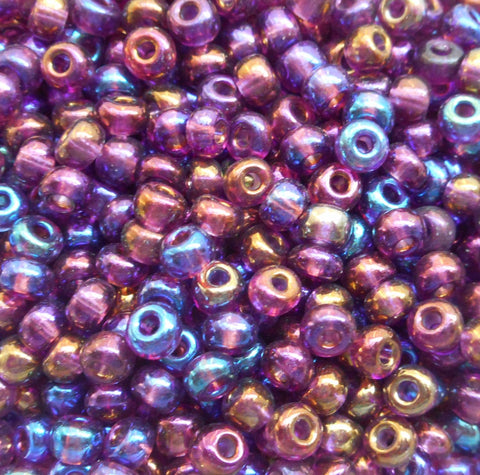 One pkg 24 grams Amethyst AB, Purple Czech 6/0 glass seed beads, size 6 Preciosa Rocaille 4mm spacer beads, large, big hole C8424 - Glorious Glass Beads
