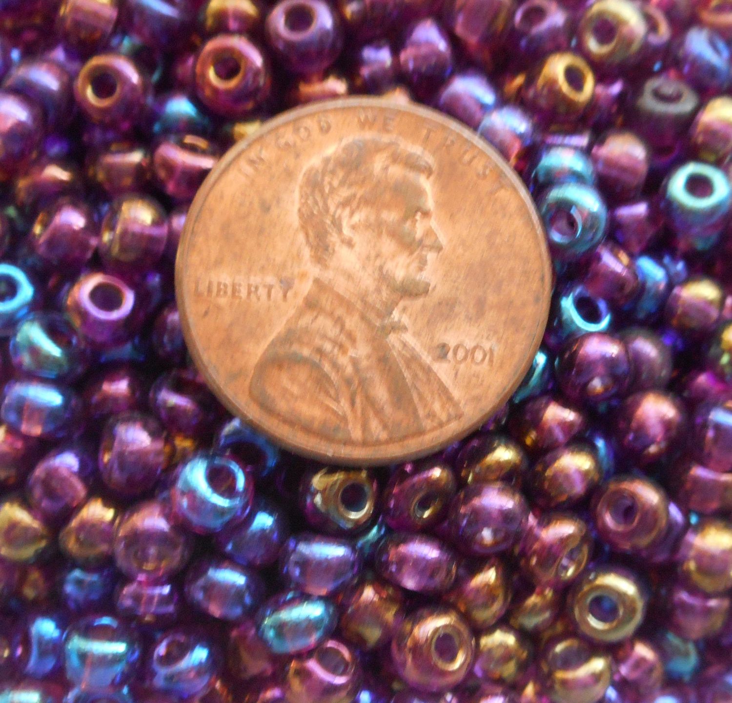 One pkg 24 grams Amethyst AB, Purple Czech 6/0 glass seed beads, size 6 Preciosa Rocaille 4mm spacer beads, large, big hole C8424 - Glorious Glass Beads