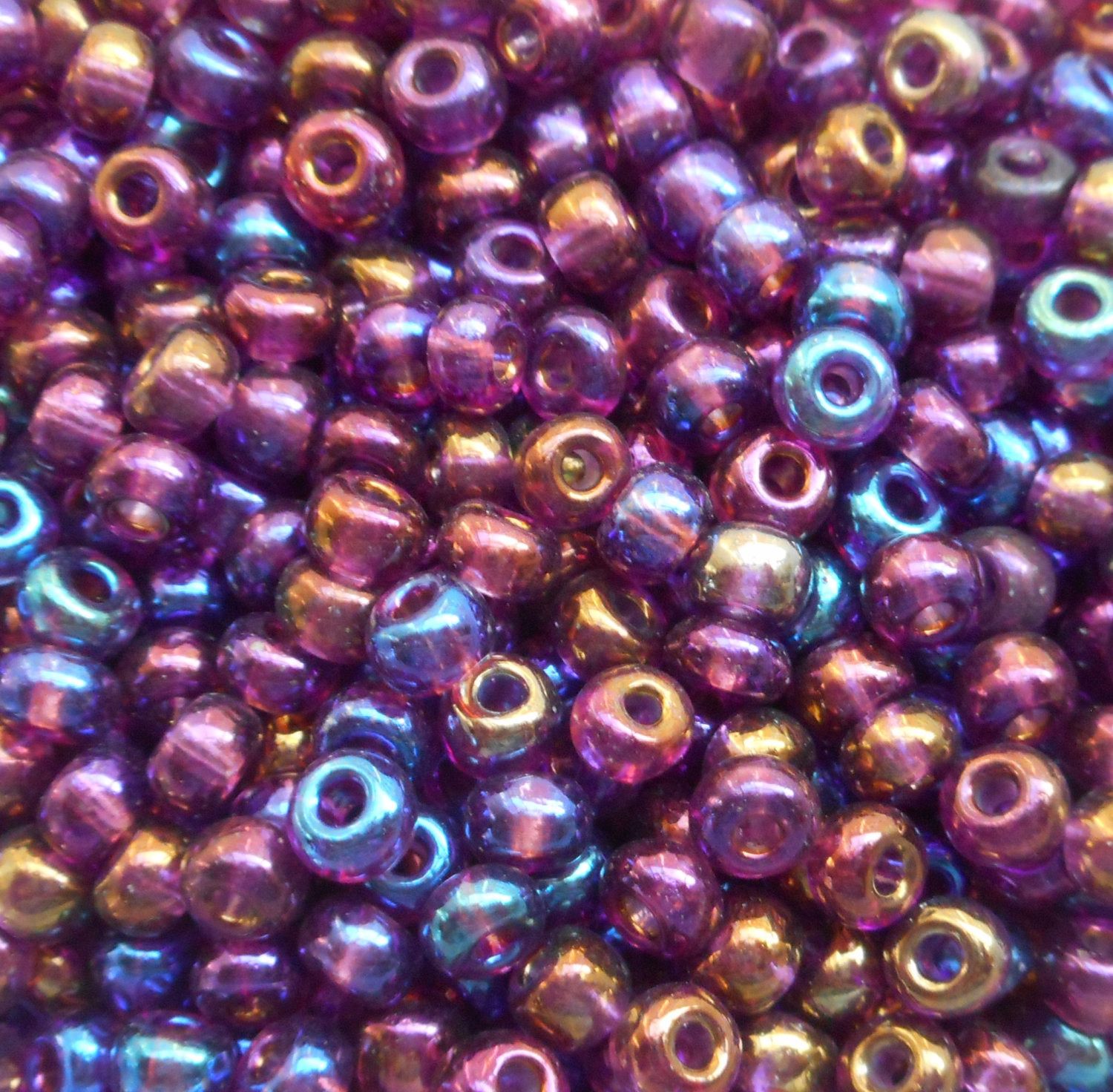 One pkg 24 grams Amethyst AB, Purple Czech 6/0 glass seed beads, size 6 Preciosa Rocaille 4mm spacer beads, large, big hole C8424 - Glorious Glass Beads