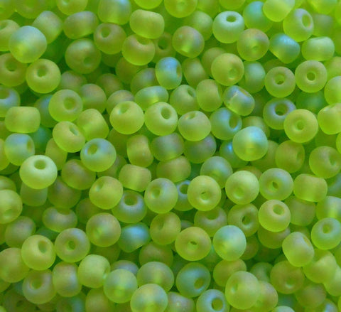 One pkg 24 grams Olivine Green Matte AB, Czech 6/0 glass seed beads, size 6 Preciosa Rocaille 4mm spacer beads, large, big hole C7524 - Glorious Glass Beads