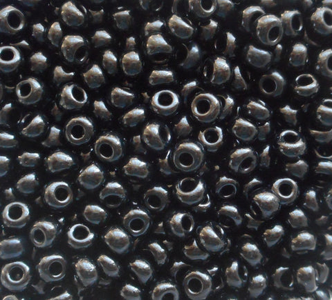 One pkg 24 grams Opaque Jet Black Czech 6/0 large glass seed beads, size 6 Preciosa Rocaille 4mm spacer beads, large, big hole C434 - Glorious Glass Beads