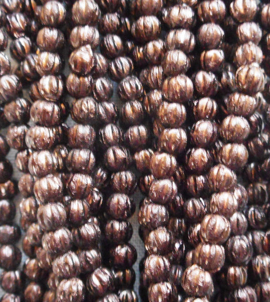 Lot of 100 3mm Dark Bronze Metallic Brown melon beads, Czech pressed glass beads C8550 - Glorious Glass Beads
