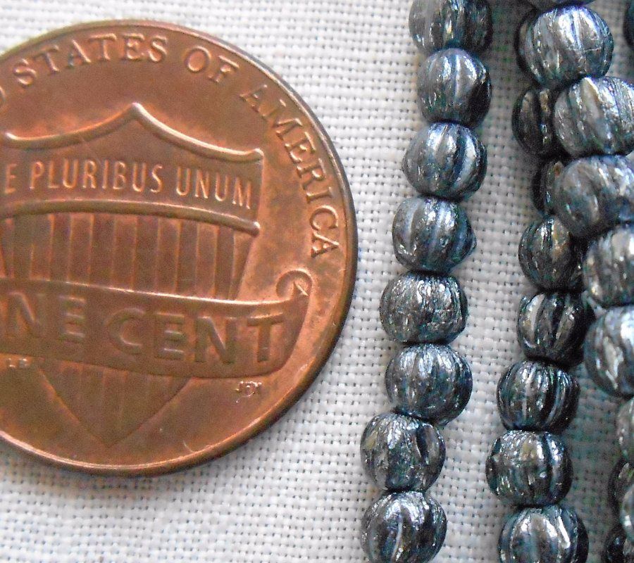 Lot of 100 3mm Hematite Gray Metallic melon beads, Czech pressed glass beads C04150 - Glorious Glass Beads