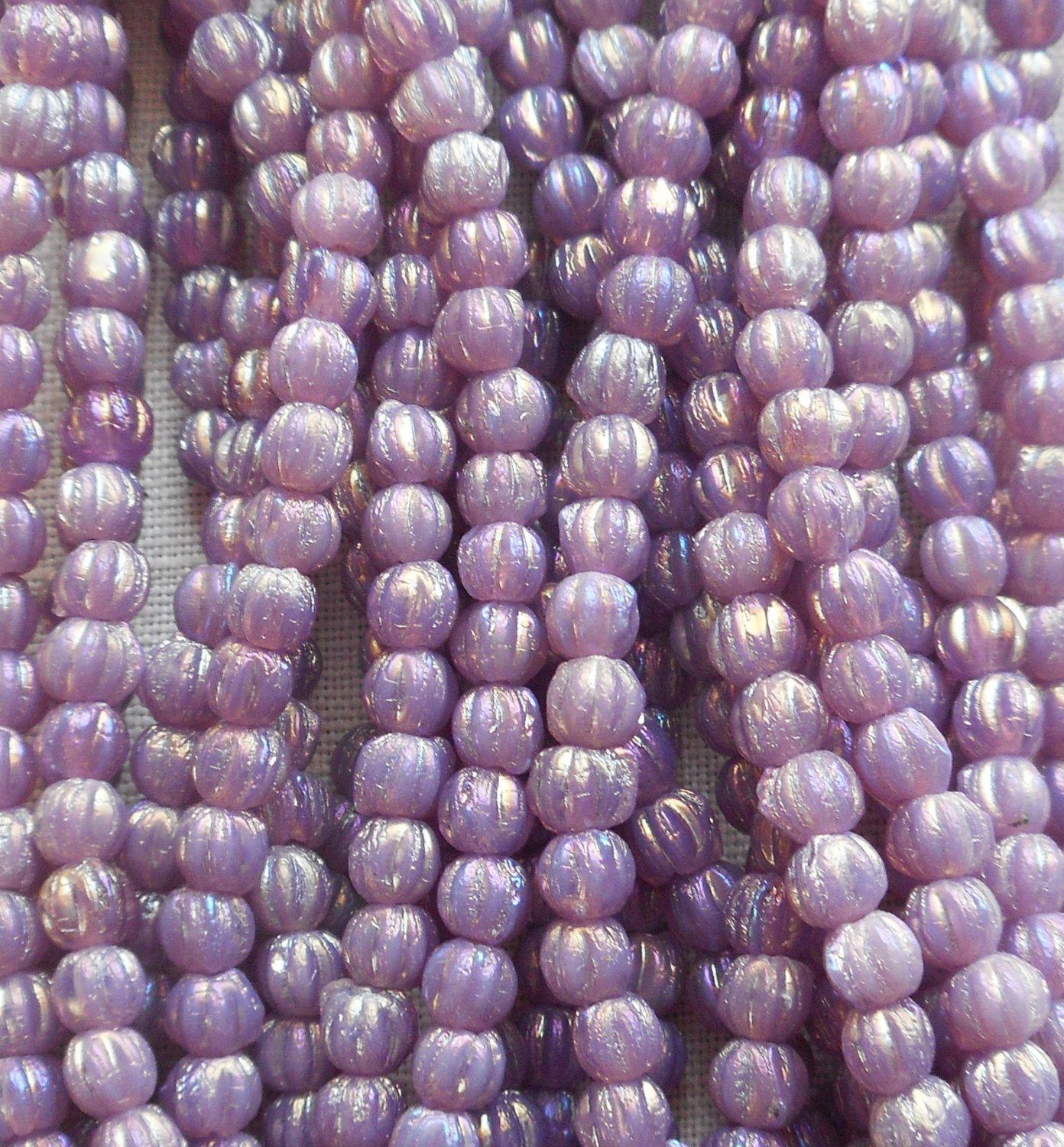 Lot of 100 3mm Lot of 100 Luster Iris Milky Amethyst melon beads, pressed opaque purple glass Czech beads, C63150 - Glorious Glass Beads