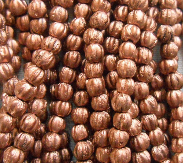 Lotof 100 3mm Matte Metallic Bronze Copper melon beads, Czech pressed glass Metallic Brown beads C53101 - Glorious Glass Beads
