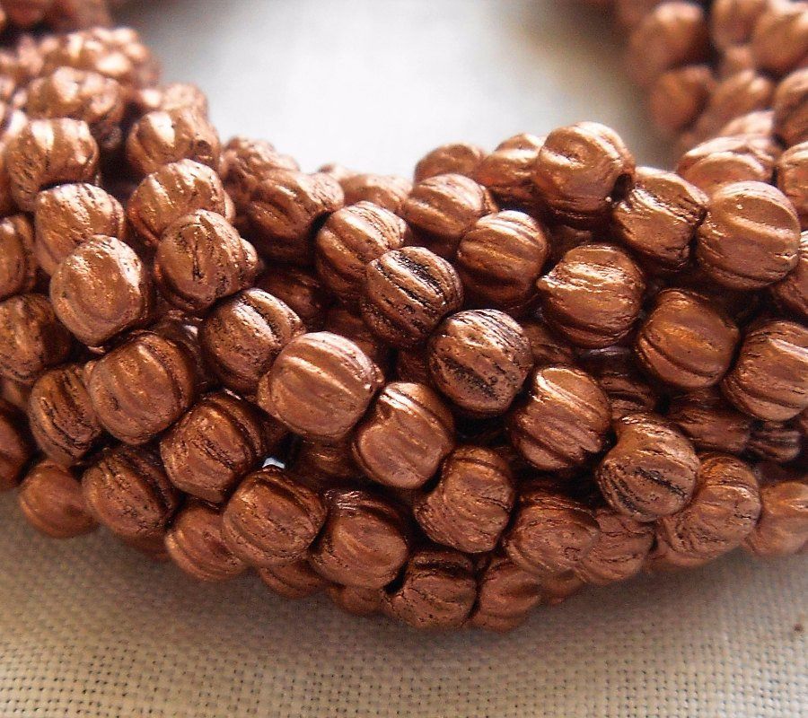 Lotof 100 3mm Matte Metallic Bronze Copper melon beads, Czech pressed glass Metallic Brown beads C53101 - Glorious Glass Beads