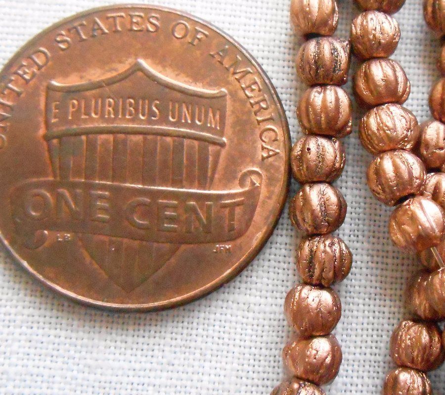 Lotof 100 3mm Matte Metallic Bronze Copper melon beads, Czech pressed glass Metallic Brown beads C53101 - Glorious Glass Beads