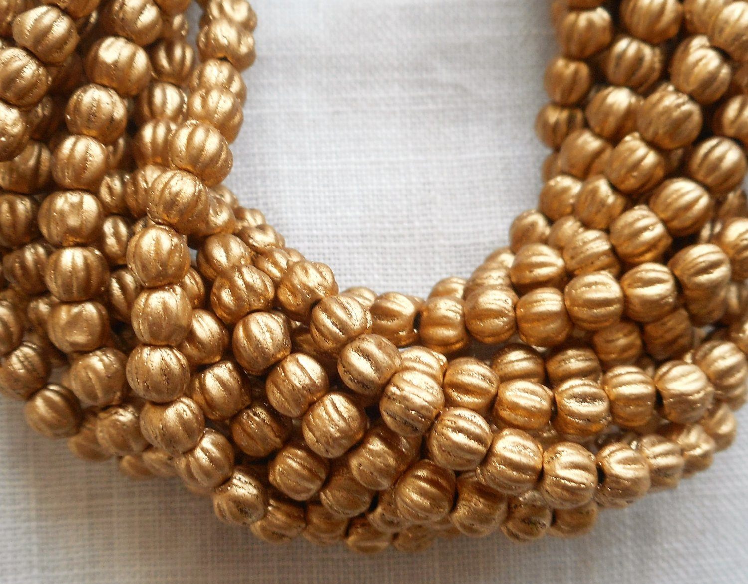 Lot of 100 3mm Matte Metallic Flax Gold melon beads, Czech pressed glass beads C53101 - Glorious Glass Beads