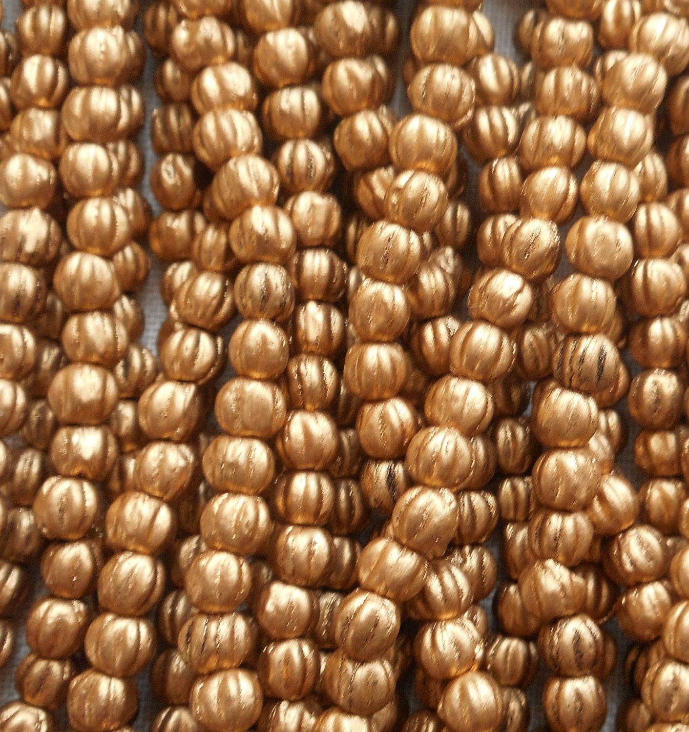 Lot of 100 3mm Matte Metallic Flax Gold melon beads, Czech pressed glass beads C53101 - Glorious Glass Beads