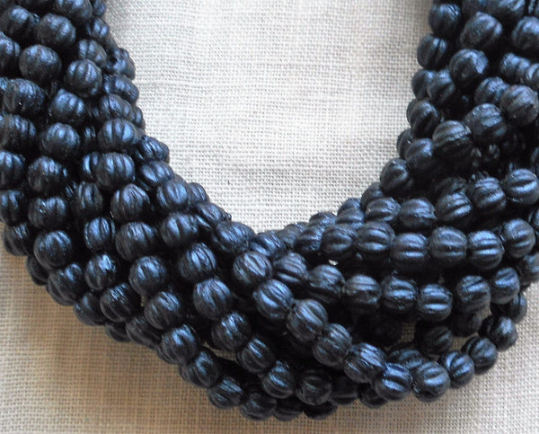 Lot of 100 3mm Matte Metallic Suede Dark Navy Blue melon beads, Czech pressed glass beads C02101