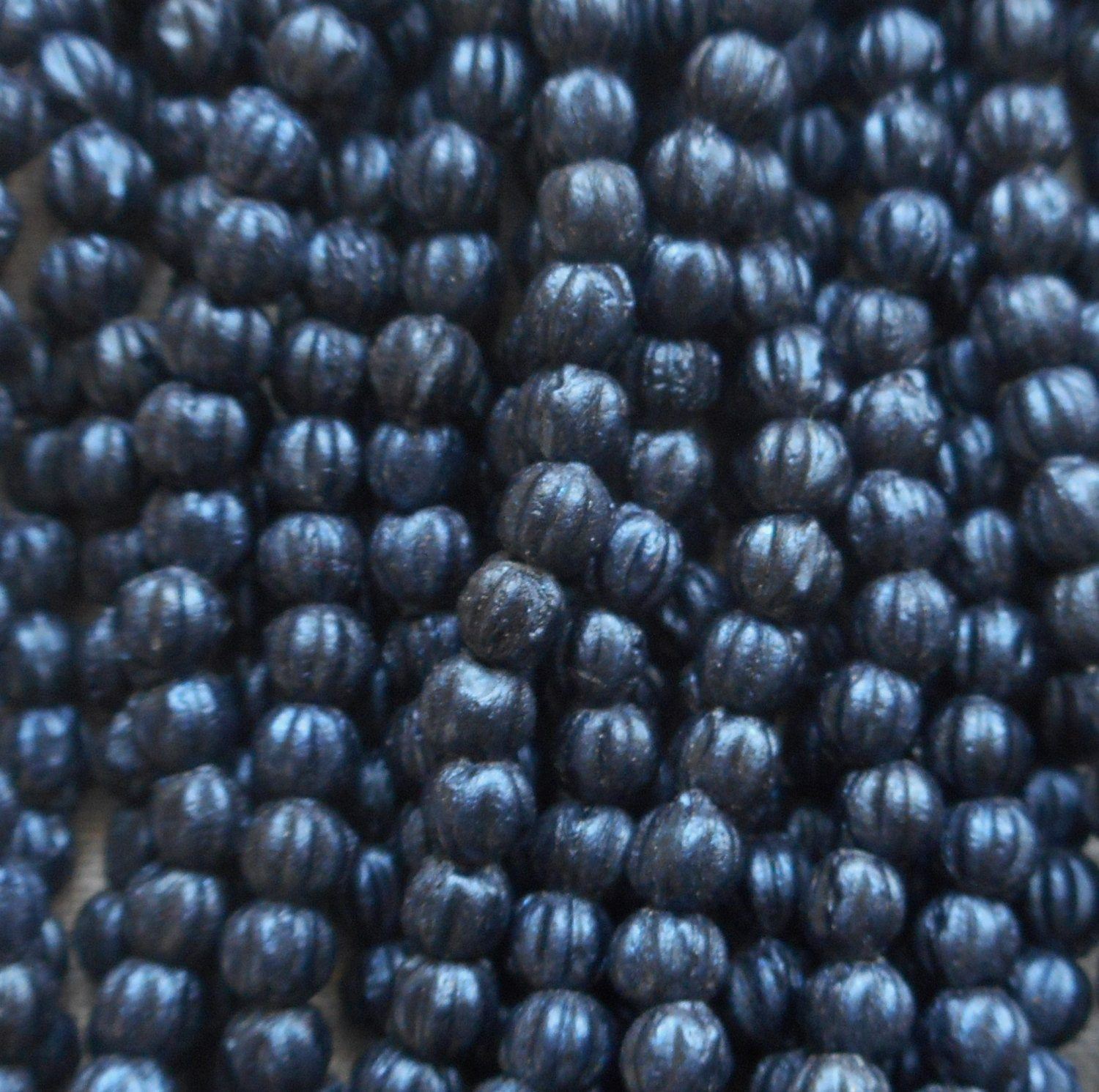 Lot of 100 3mm Matte Metallic Suede Dark Navy Blue melon beads, Czech pressed glass beads C02101 - Glorious Glass Beads