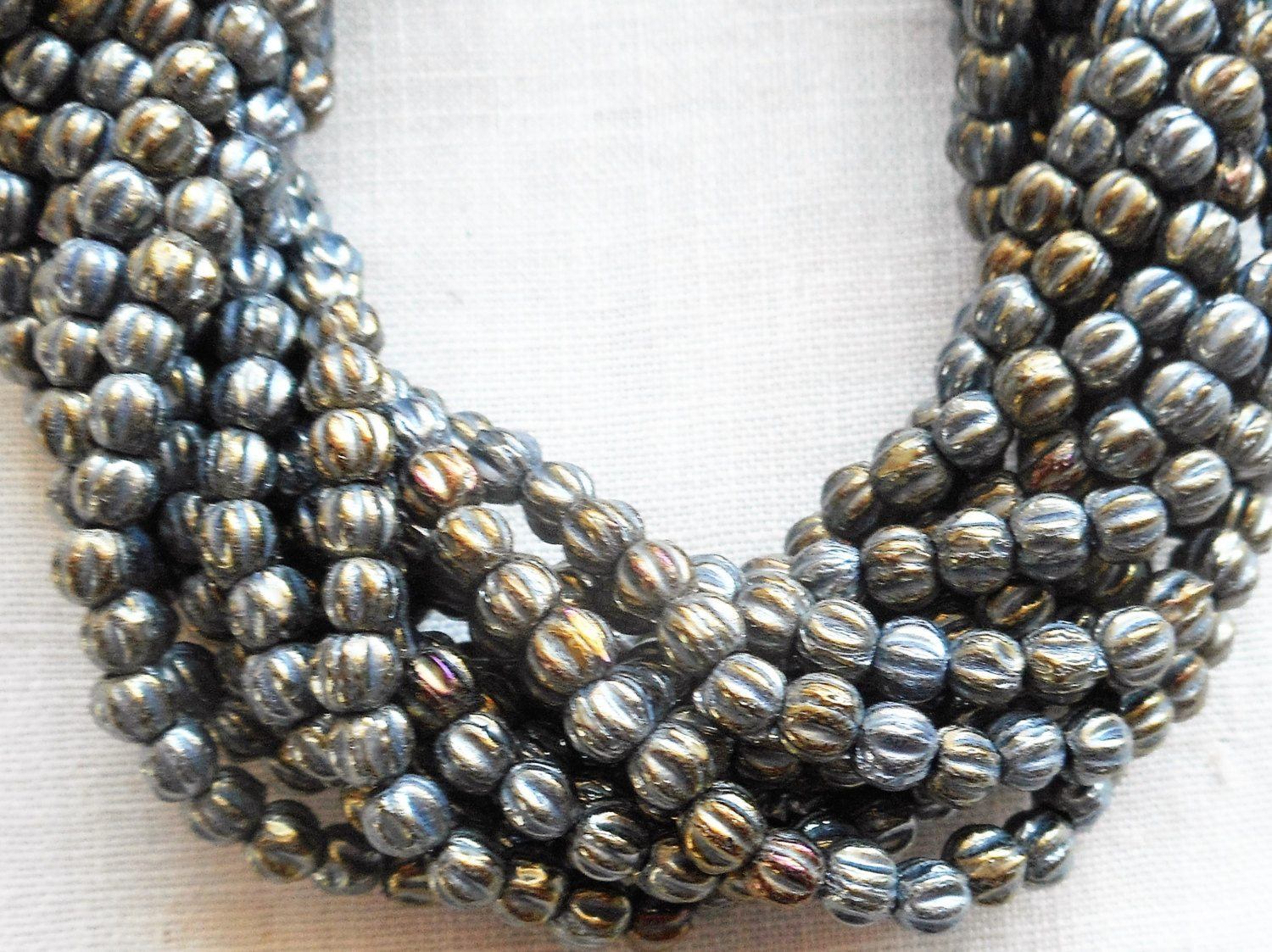 Fifty 3mm Metallic Brown Iris melon beads, Czech pressed glass beads C8550 - Glorious Glass Beads