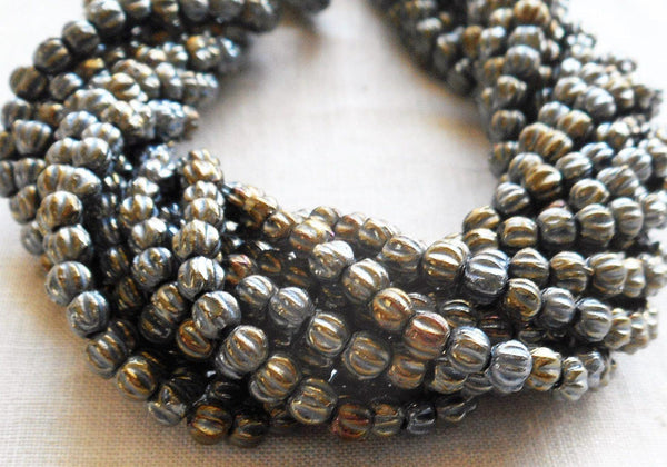 Fifty 3mm Metallic Brown Iris melon beads, Czech pressed glass beads C8550 - Glorious Glass Beads