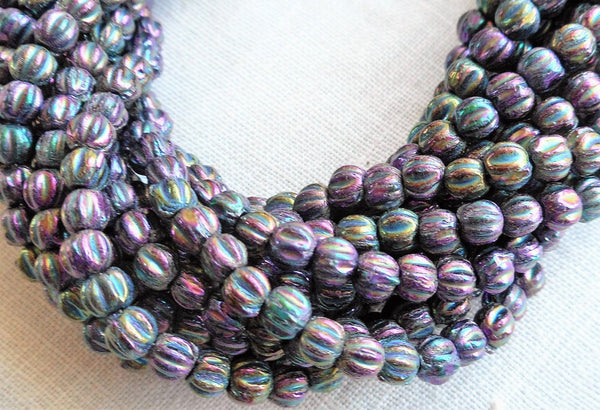 Lot of 100 3mm Metallic Purple Iris melon beads, Czech pressed glass beads C0650