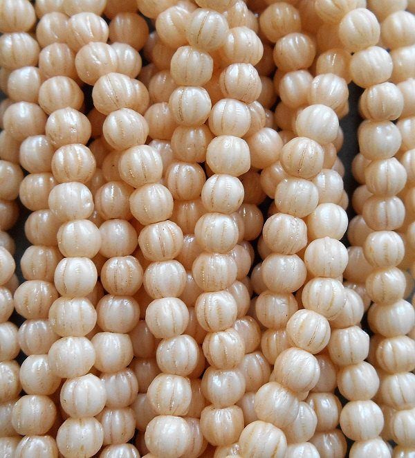 Lot of 100 3mm Off White Luster Champagne melon beads, neutral Czech pressed glass beads C01101 - Glorious Glass Beads