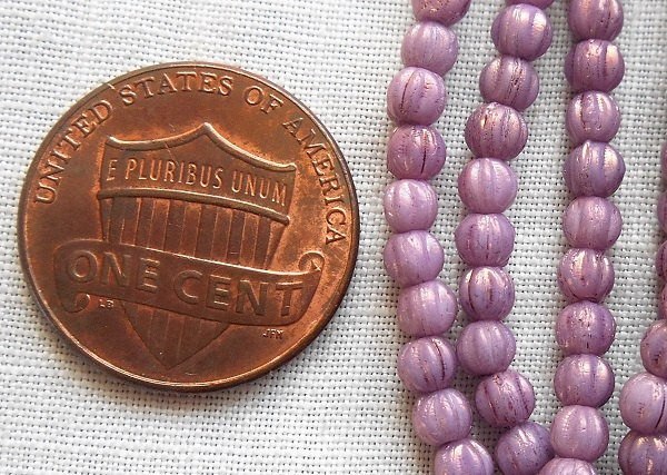 Lot of 100 3mm Opaque Lilac melon beads, pressed milky lavender Czech glass beads, C8650 - Glorious Glass Beads