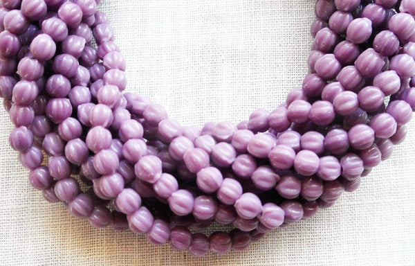 Lot of 100 3mm opaque purple melon beads, pressed milky amethyst Czech glass beads, C93150 - Glorious Glass Beads