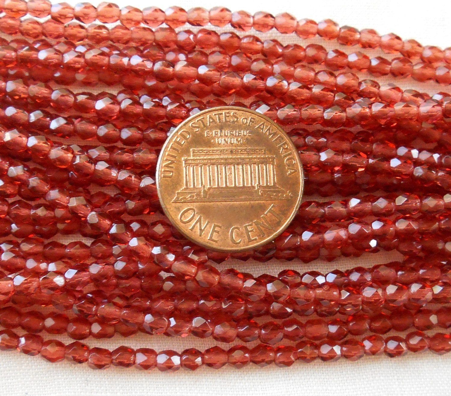 Fifty 3mm Pink, Czech glass firepolished, faceted round beads, C6650 - Glorious Glass Beads