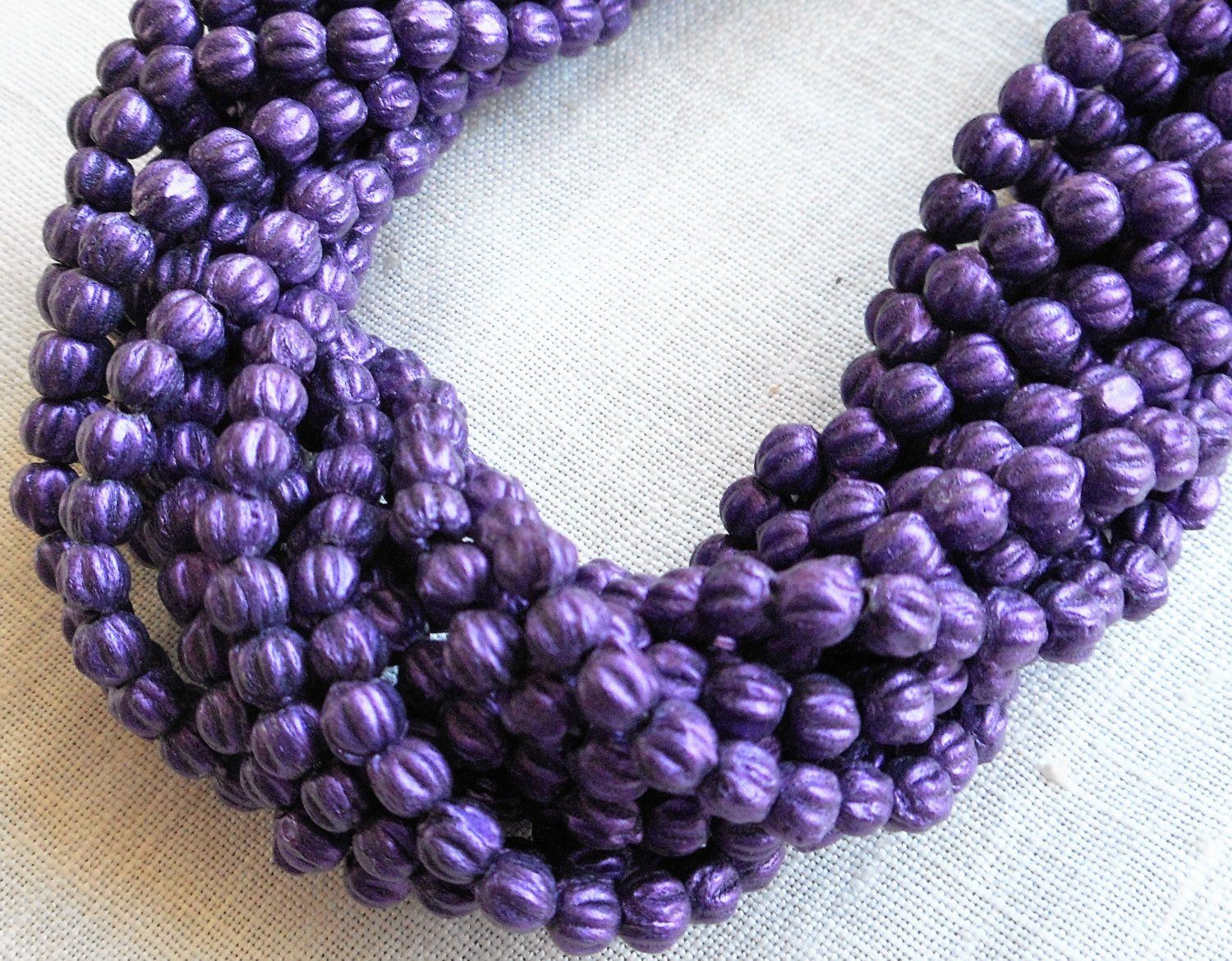 Lot of 100 3mm Purple Sueded, Suede Amethyst melon beads, Czech pressed glass beads C8550 - Glorious Glass Beads
