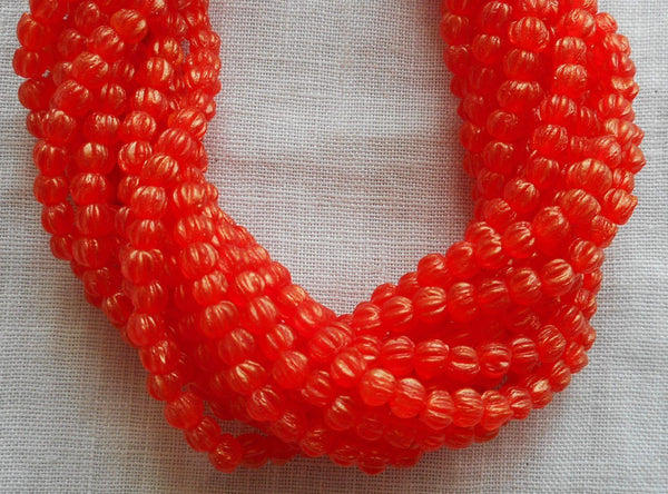 Lot of 100 3mm Sueded Gold Hyacinth Orange melon beads, Czech pressed glass beads C39410