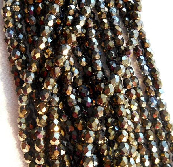 Fifty 4mm Brown Iris, faceted, round, firepolished glass beads, C5550