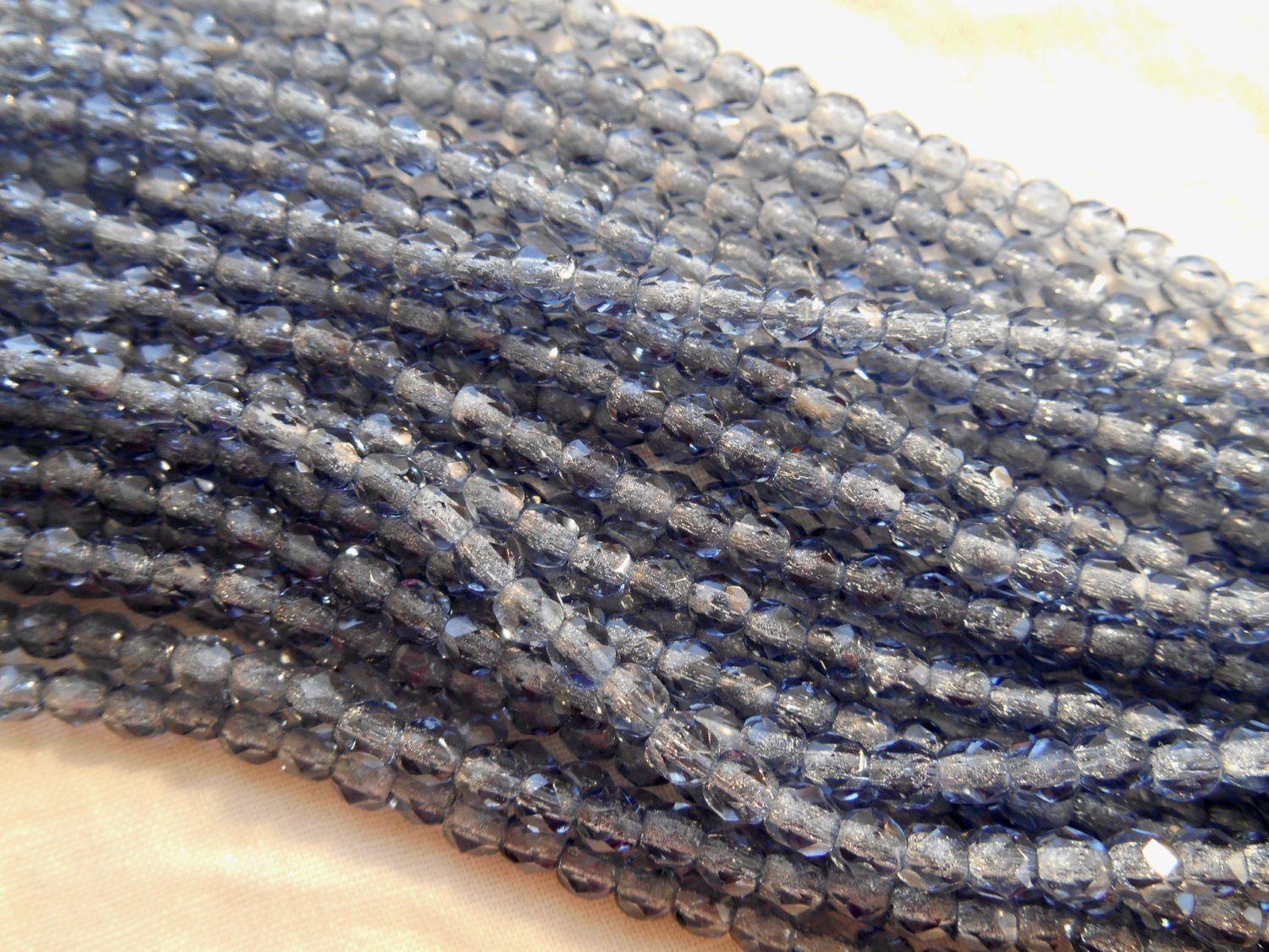 Fifty 4mm Czech glass Montana Blue firepolished faceted round glass beads, C2550 - Glorious Glass Beads