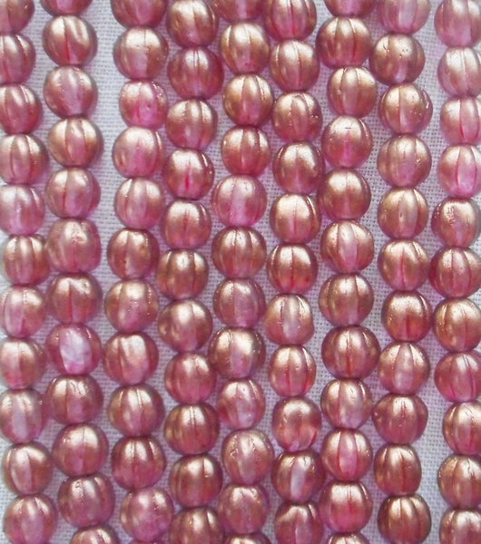 Fifty 5mm Halo Cherub melon Czech glass beads, gold coated pink glass beads C33101
