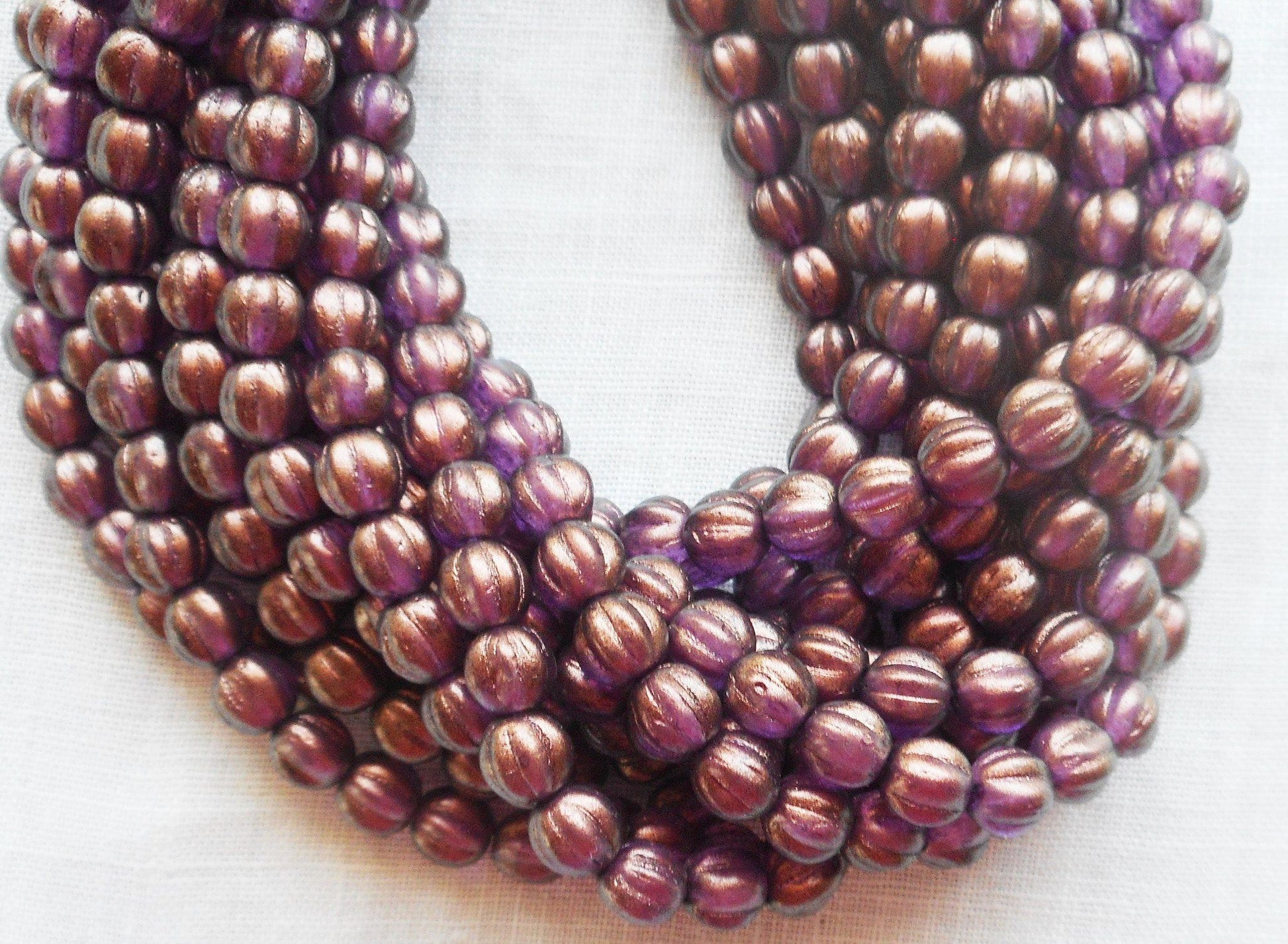Fifty 5mm Halo Regal Czech glass melon beads, purple, amethyst gold coated beads C33101 - Glorious Glass Beads