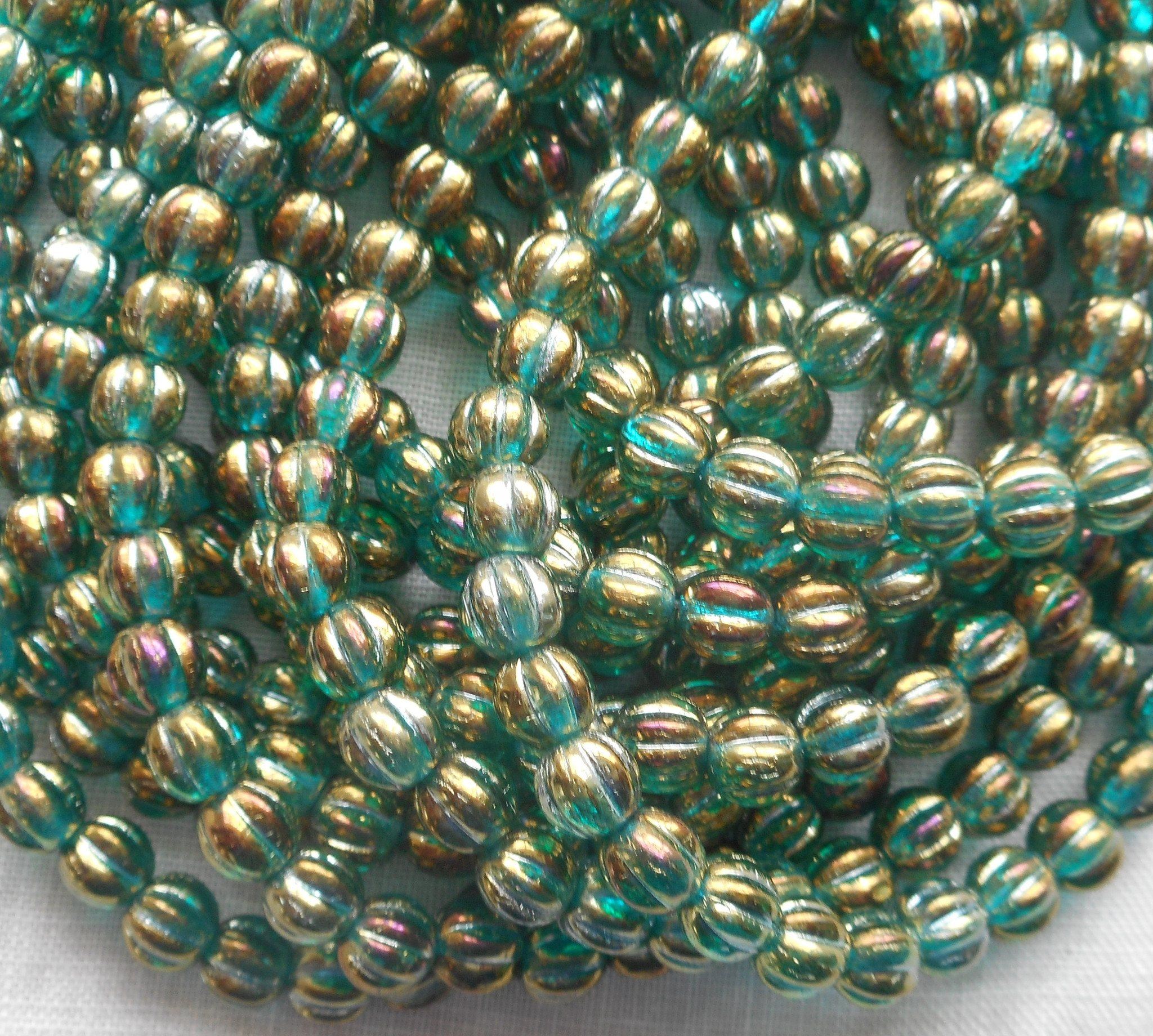 Fifty 5mm Luster Iris Atlantis Blue melon beads, Czech pressed glass beads C4850 - Glorious Glass Beads