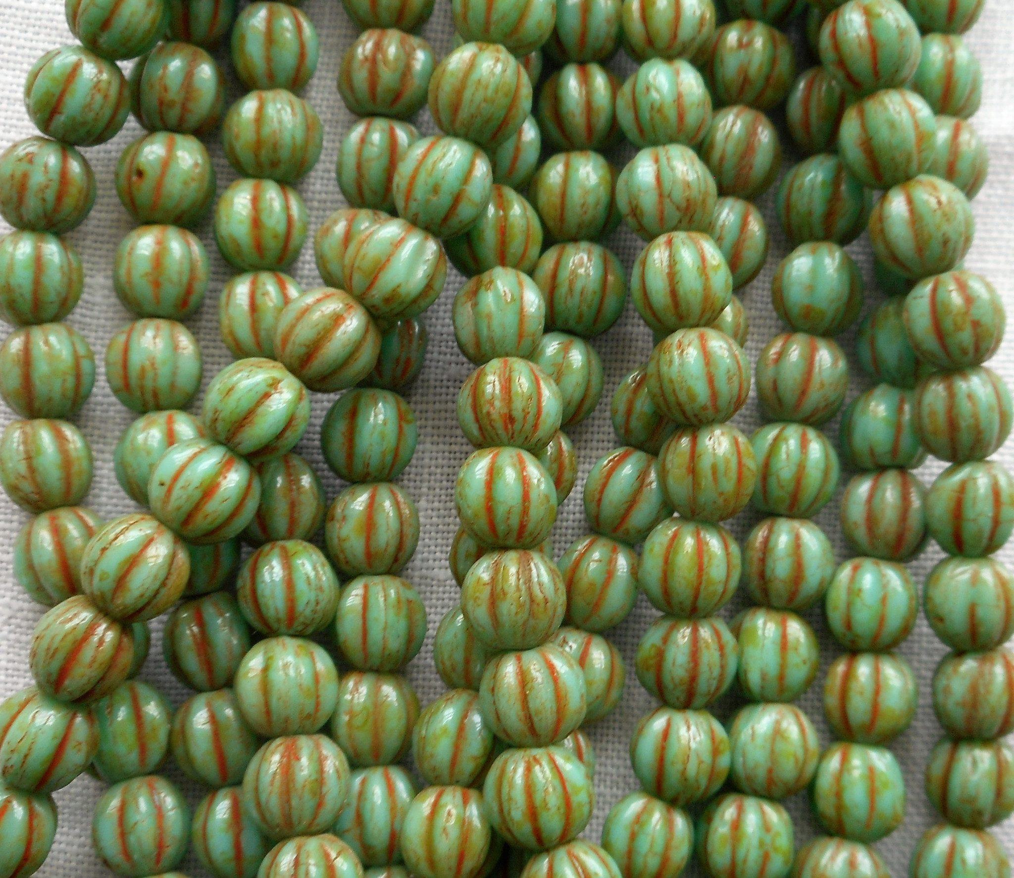 Fifty 5mm Opaque Turquoise Picasso melon beads, pressed Czech glass beads C8750 - Glorious Glass Beads