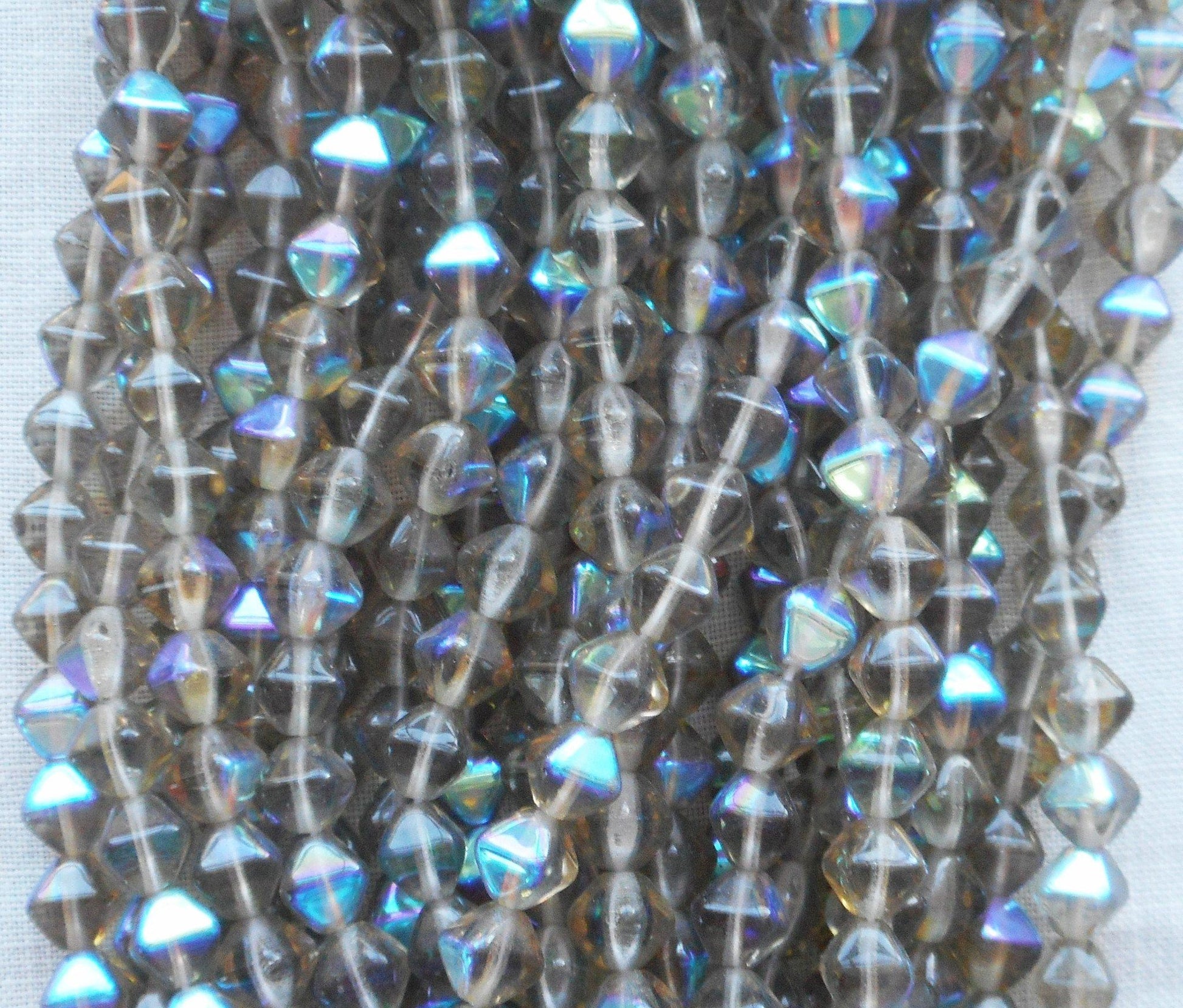 Fifty 6mm Black Diamond AB bicones, pressed glass Czech bicone beads C2701 - Glorious Glass Beads