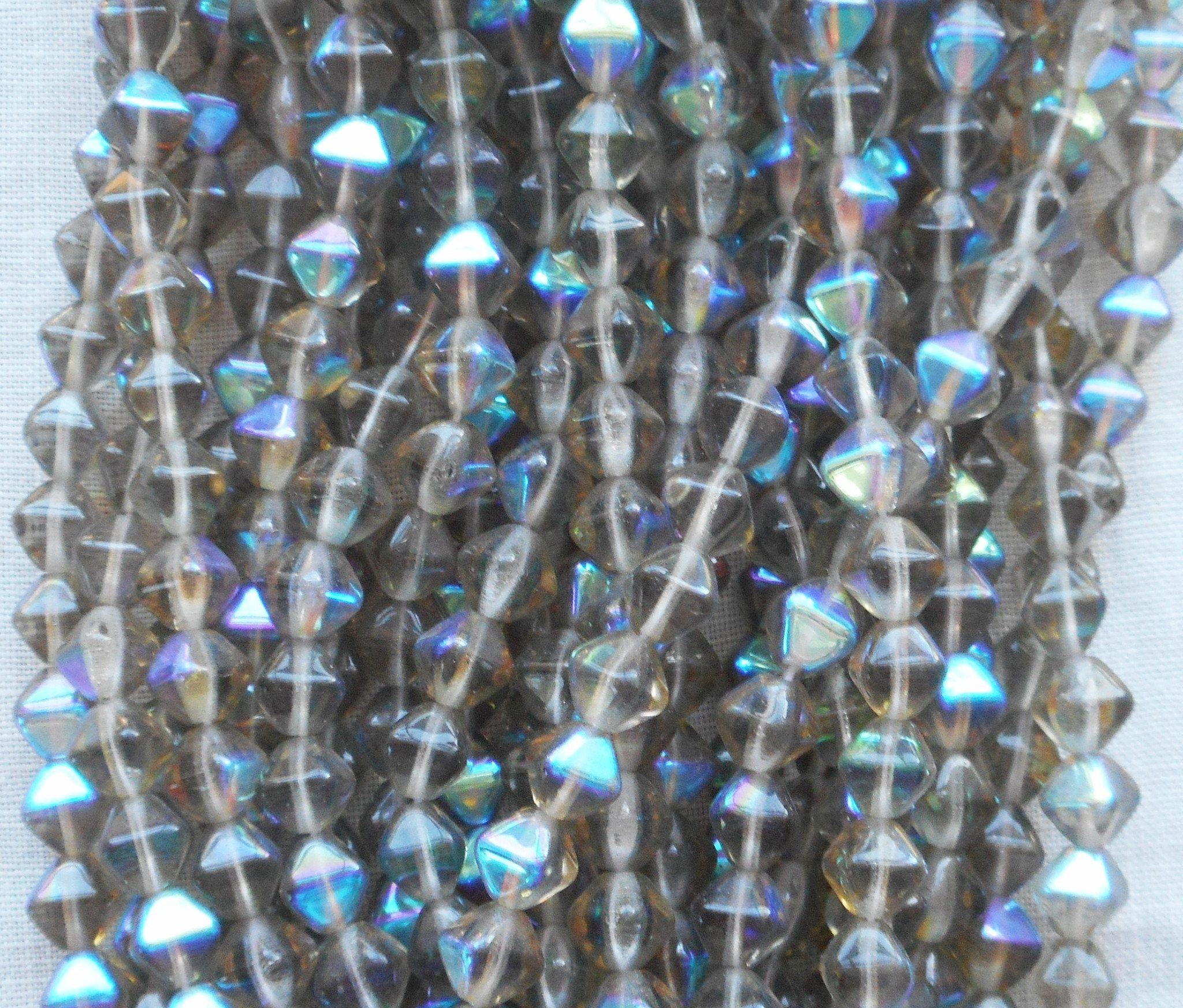 Fifty 6mm Black Diamond AB bicones, pressed glass Czech bicone beads C2701 - Glorious Glass Beads