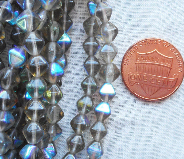 Fifty 6mm Black Diamond AB bicones, pressed glass Czech bicone beads C2701 - Glorious Glass Beads