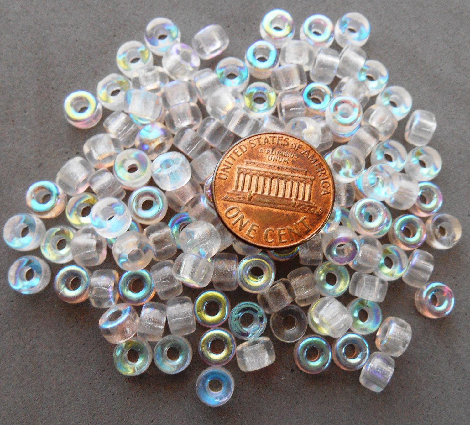 Fifty 6mm Czech Crystal AB glass pony roller beads, large hole crow beads, C9650 - Glorious Glass Beads