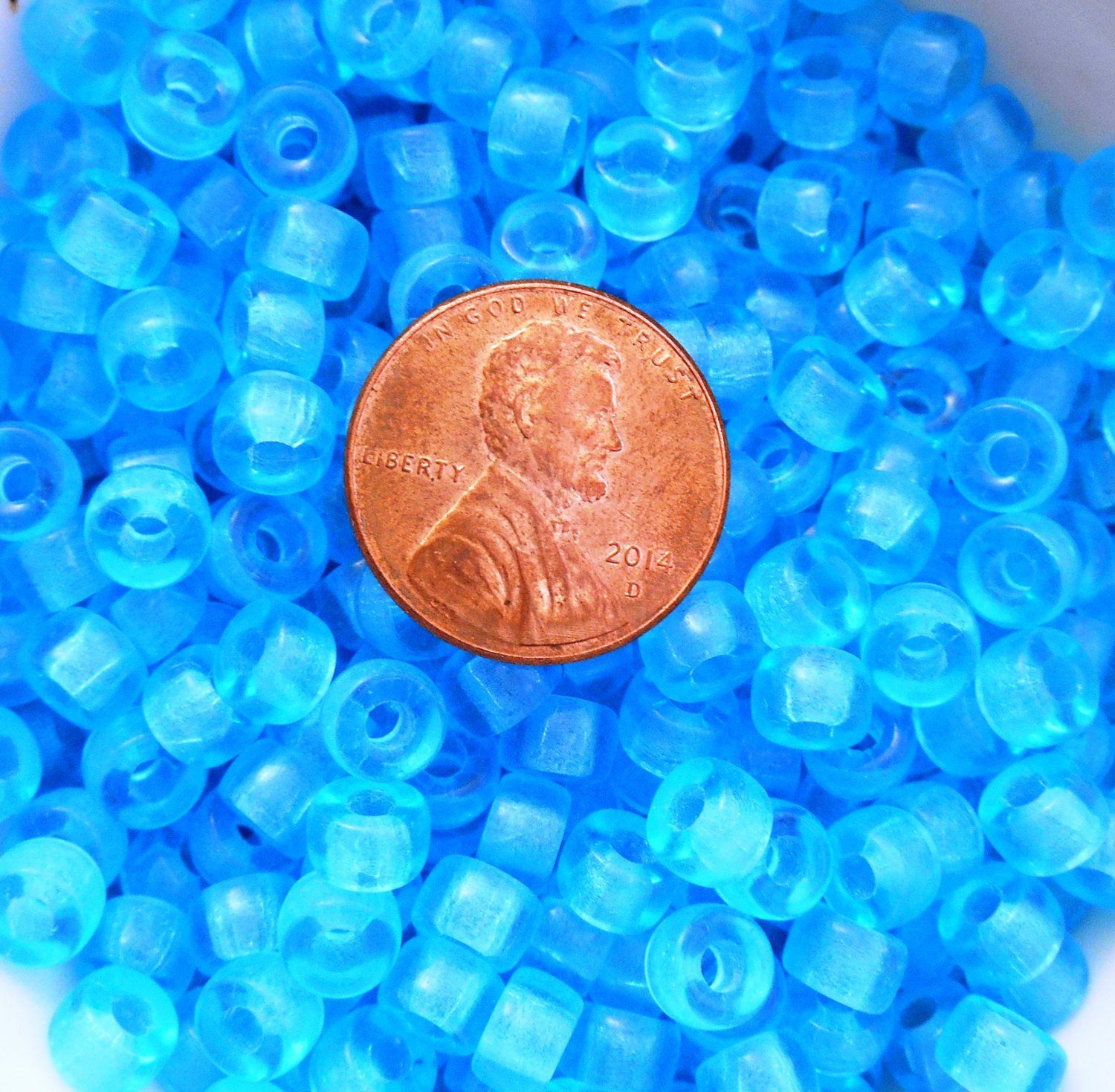 Fifty 6mm Czech glass Transparent Aqua pony roller beads, large hole crow beads, C5350 - Glorious Glass Beads