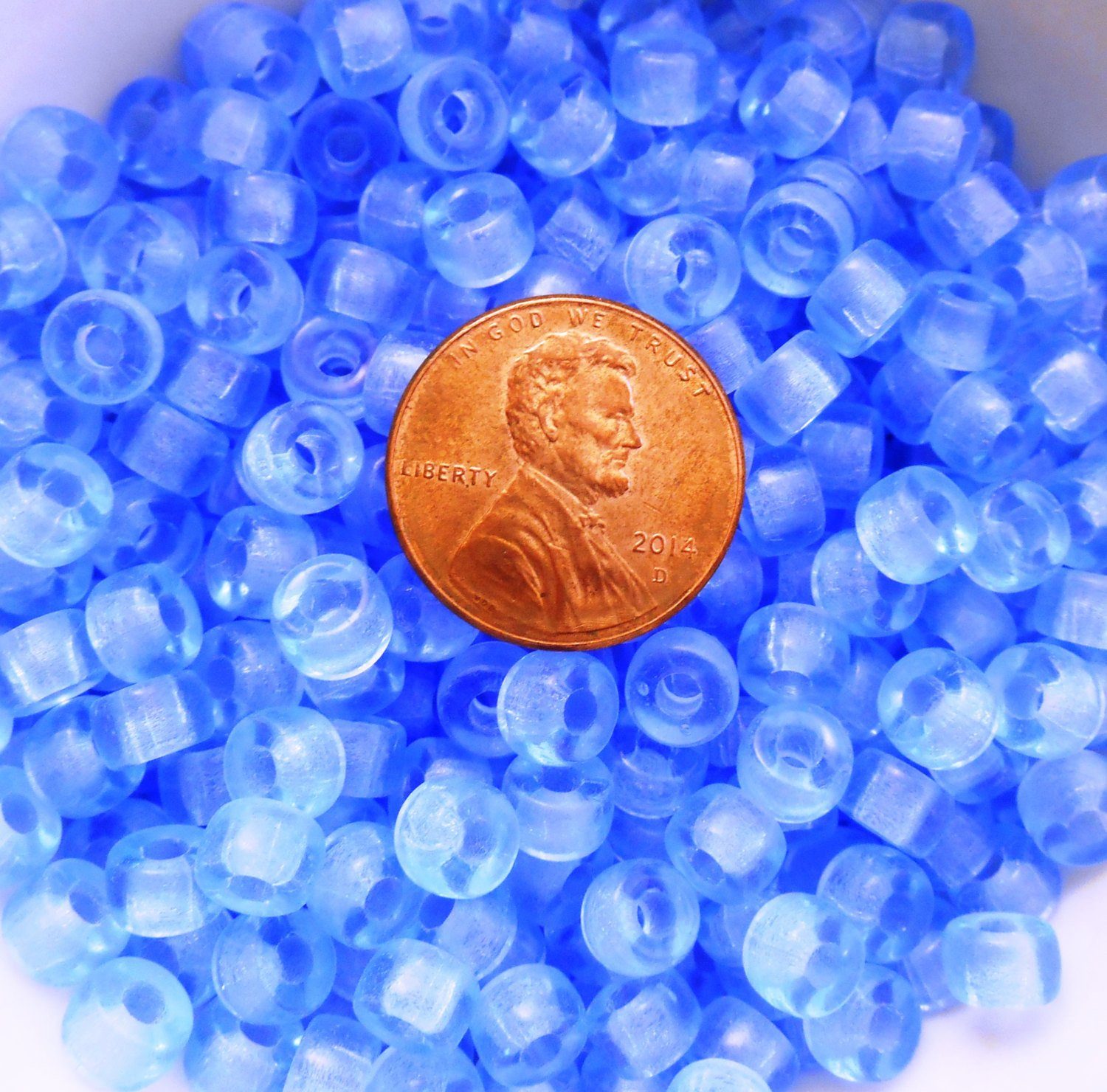 Fifty 6mm Czech glass Transparent Light Sapphire blue pony roller beads, large hole crow beads, C3250 - Glorious Glass Beads