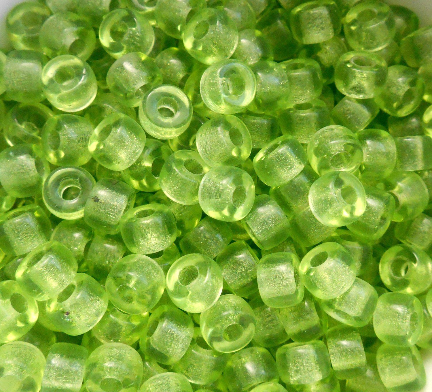 Fifty 6mm Czech glass Transparent Peridot Green pony roller beads, large hole crow beads, C6350 - Glorious Glass Beads