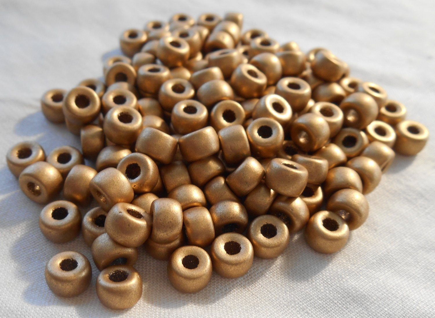 Fifty 6mm Czech Matte Metallic Gold glass pony roller beads, large hole crow beads, C6550 - Glorious Glass Beads