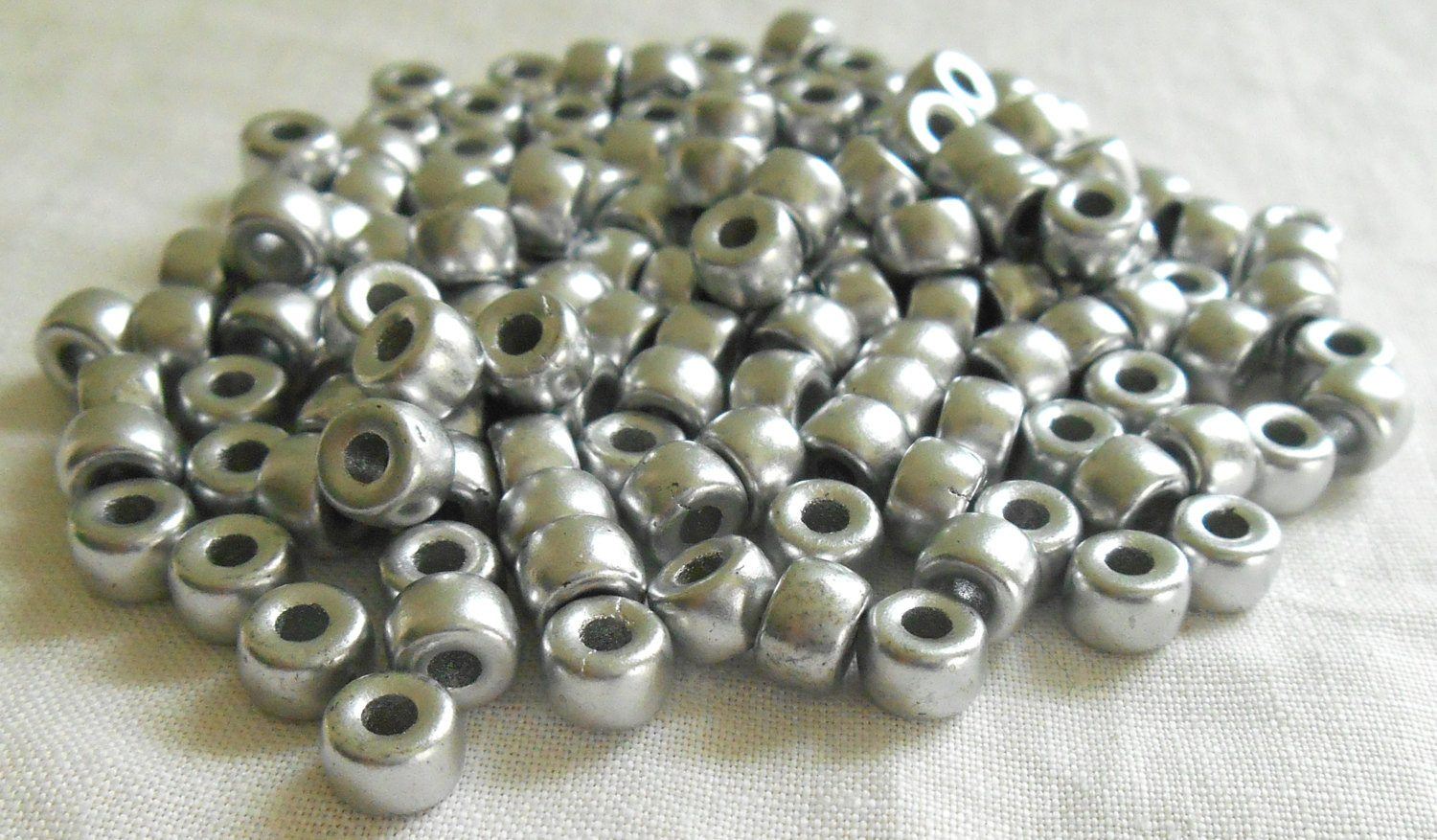Fifty 6mm Czech Matte Metallic Silver pony roller beads, large hole glass crow beads, C6550 - Glorious Glass Beads