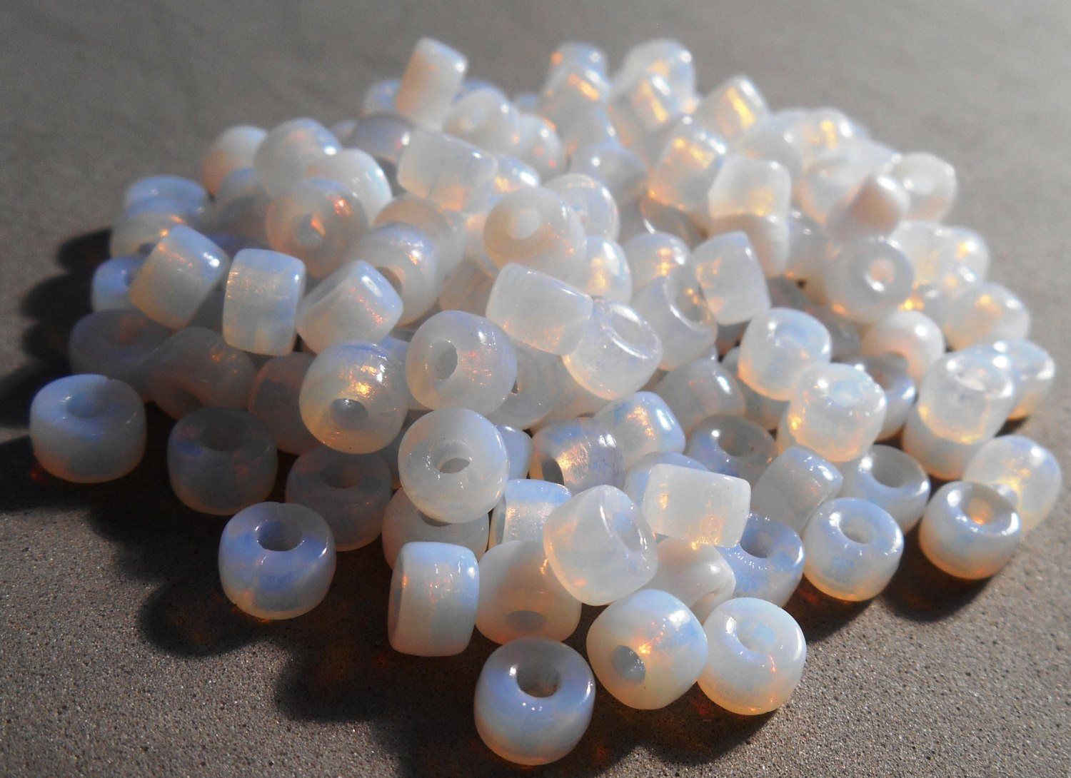 Fifty 6mm Czech Milky Opaque White glass pony, roller beads, large hole crow beads, C0450 - Glorious Glass Beads