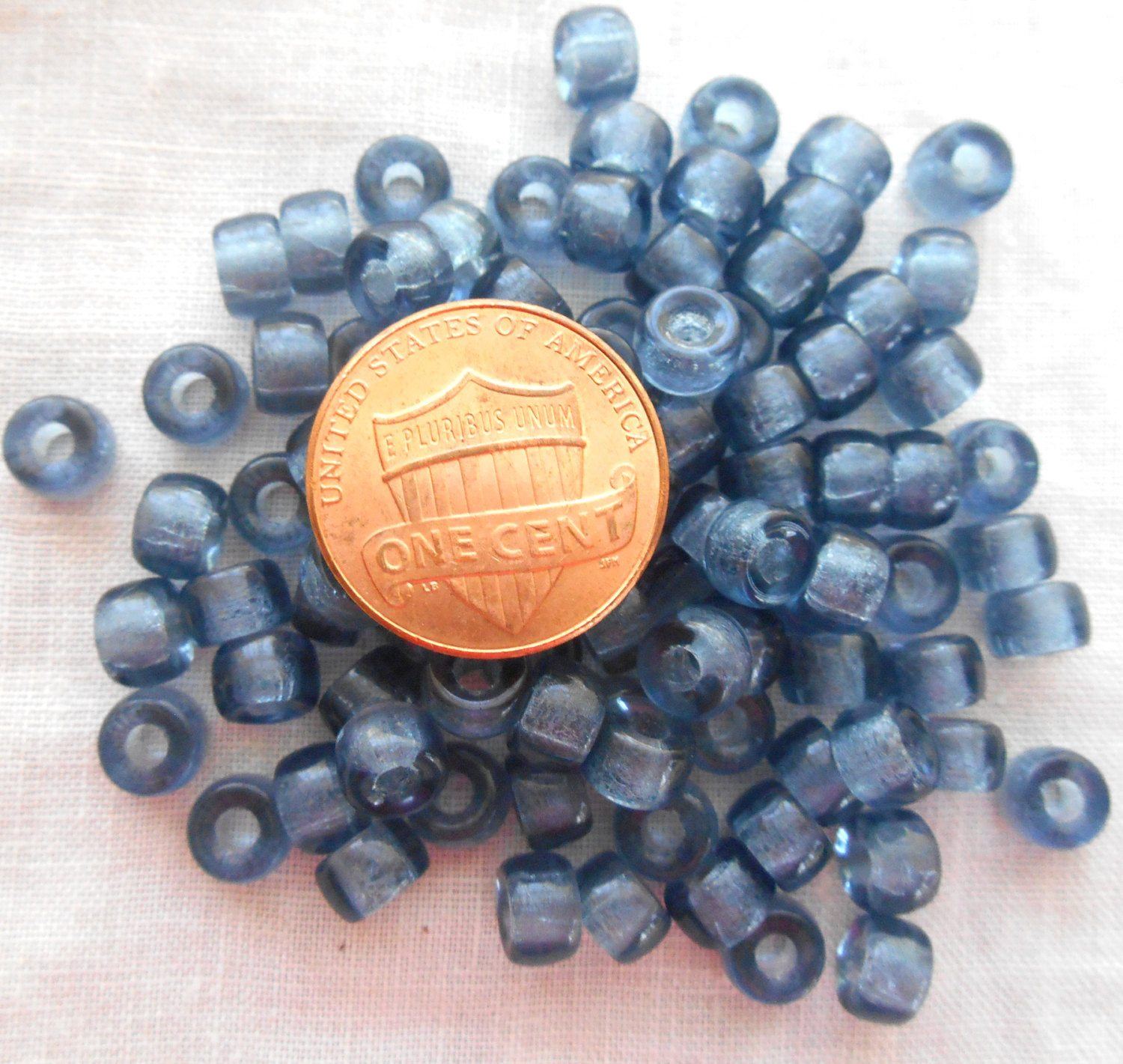 Fifty 6mm Czech Montana Blue glass pony roller beads, large hole crow beads, C7450 - Glorious Glass Beads