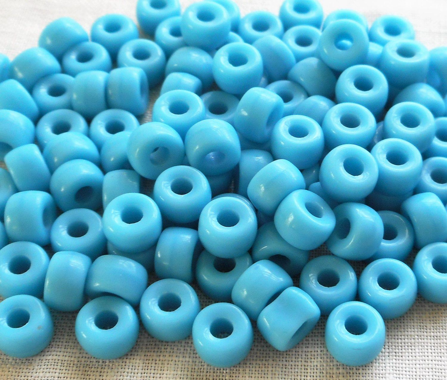 Fifty 6mm Czech Opaque Turquoise Blue pony roller beads, large hole crow beads, C1550 - Glorious Glass Beads