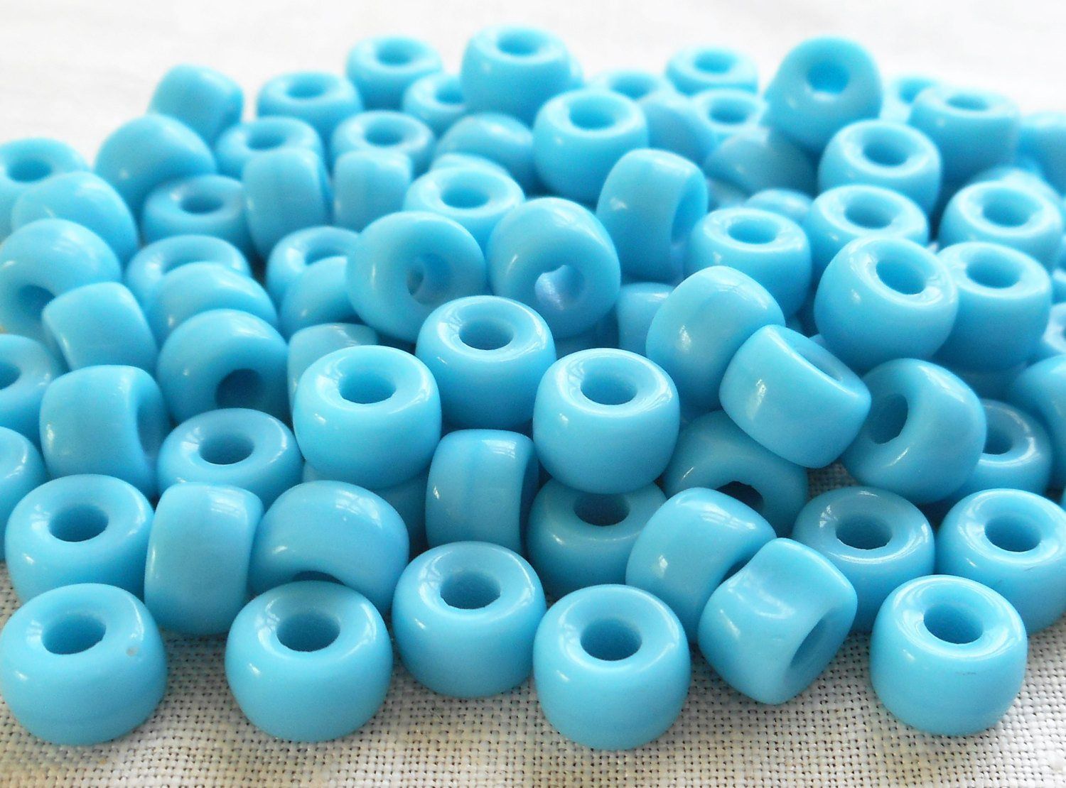 Fifty 6mm Czech Opaque Turquoise Blue pony roller beads, large hole crow beads, C1550 - Glorious Glass Beads