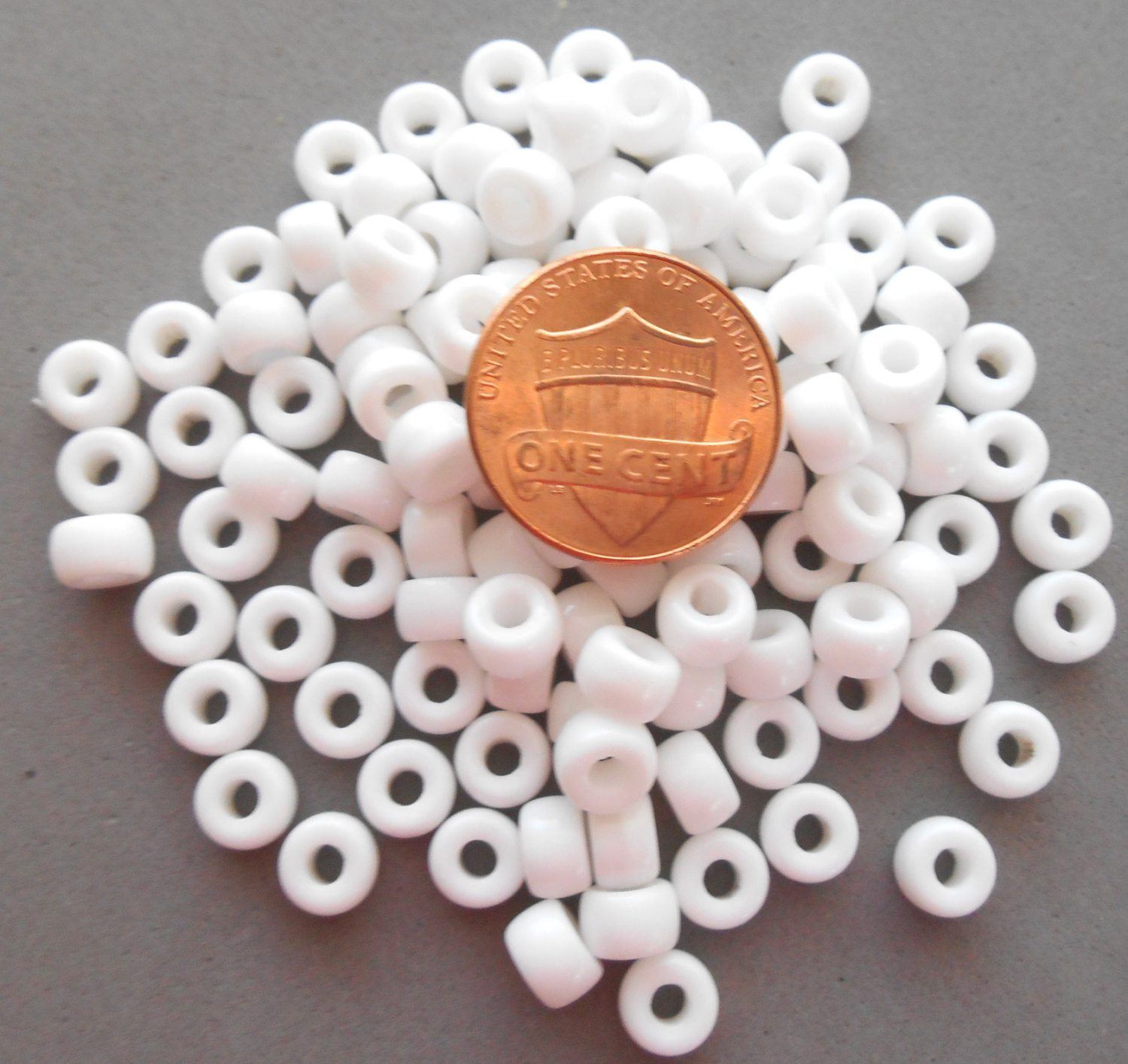 Fifty 6mm Czech Opaque White glass pony roller beads, large hole crow beads, C8750 - Glorious Glass Beads