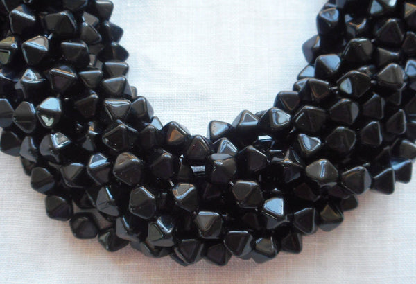 Fifty 6mm Jet Black bicones pressed glass Czech bicone beads, C7450