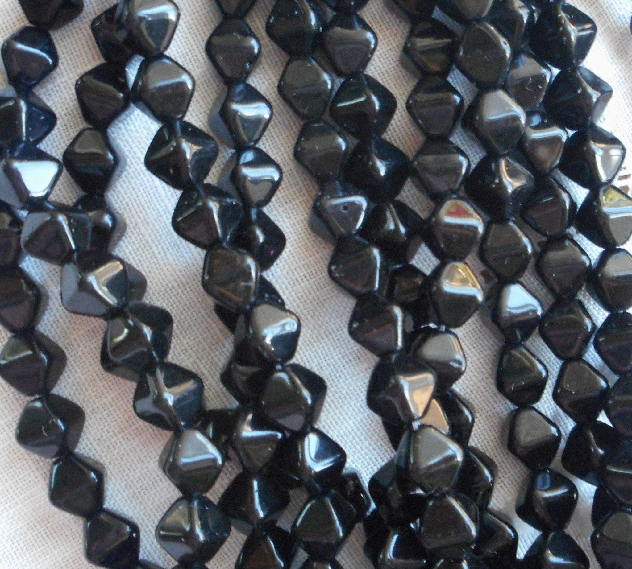 Fifty 6mm Jet Black bicones pressed glass Czech bicone beads, C7450 - Glorious Glass Beads
